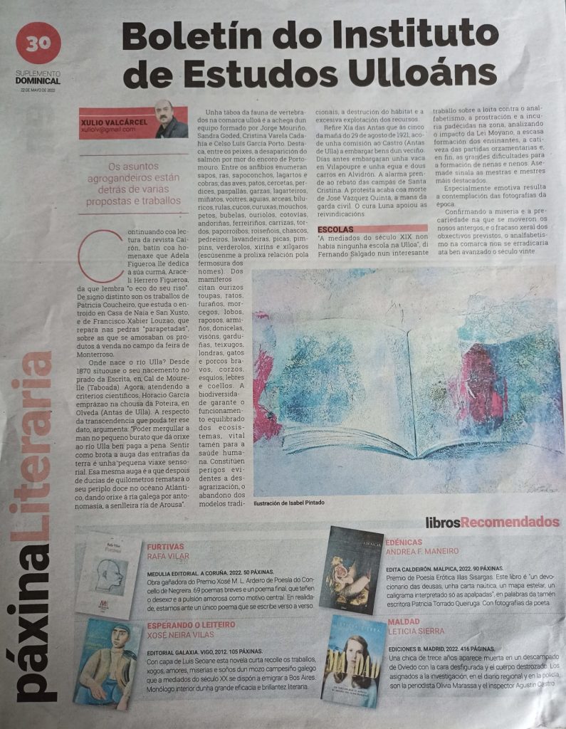 Boletín do IEU, Xulio Valcárcel, Páxina literaria, Suplemento Dominical, El Ideal Gallego, 22 maio 2022