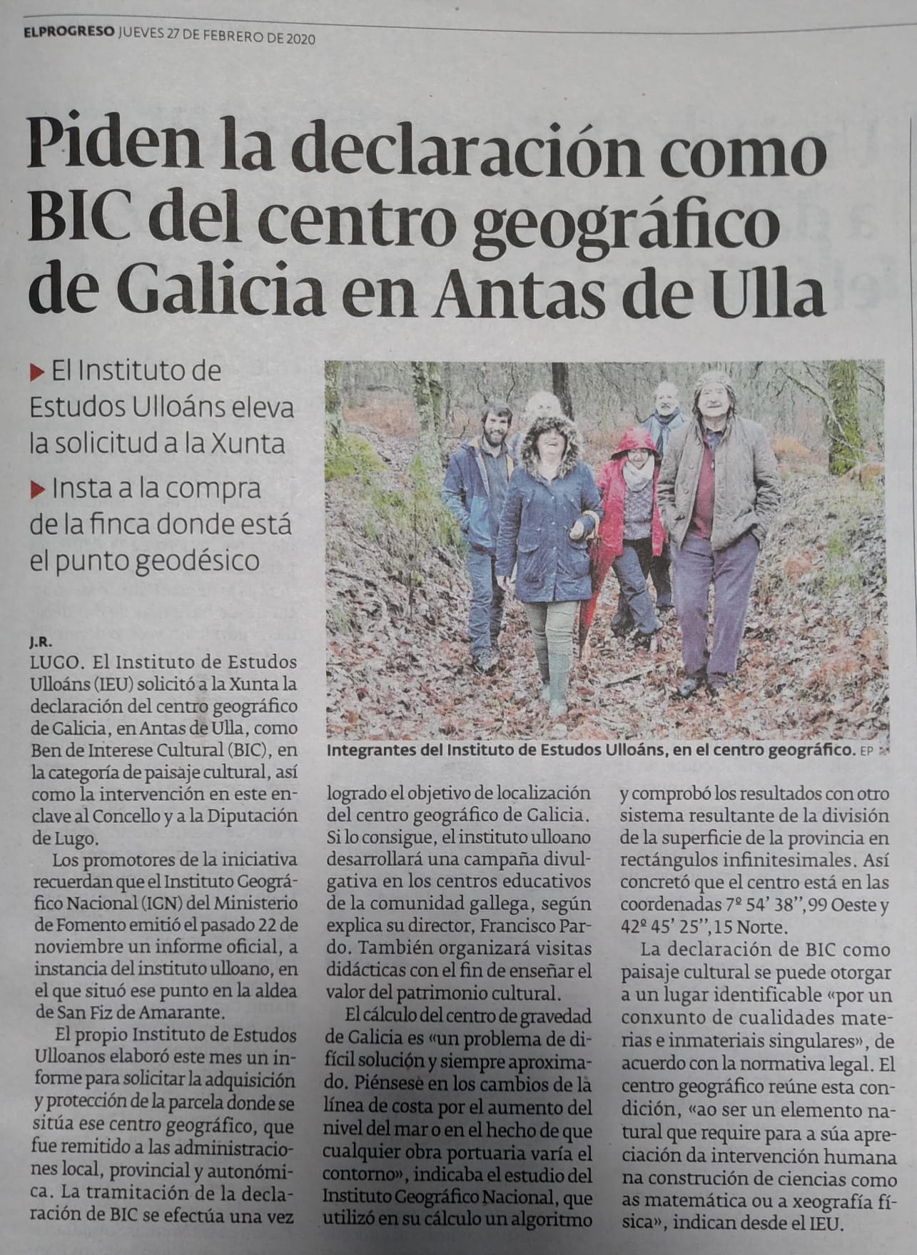 Centro Xeográfico de Galicia, Ben Interese Cultural, Instituto de Estudos Ulloáns, El Progreso
