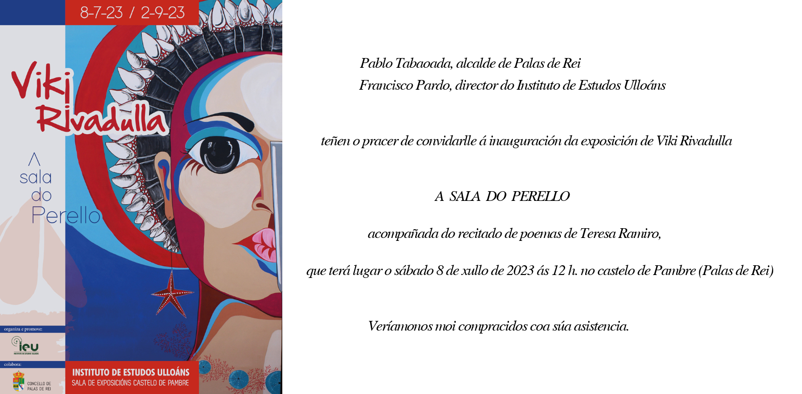 invitacion exposición Viki Rivadulla, castelo de Pambre, Instituto de Estudos Ulloáns