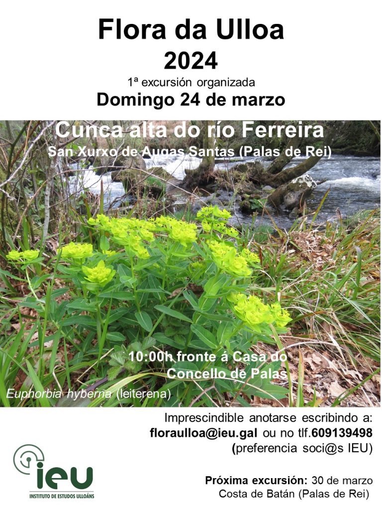 Excursión Flora da Ulloa 1ª 2024, Cunca do río Ferreira, AugaSantas, 24-3-2024, Instituto de estudos Ulloáns