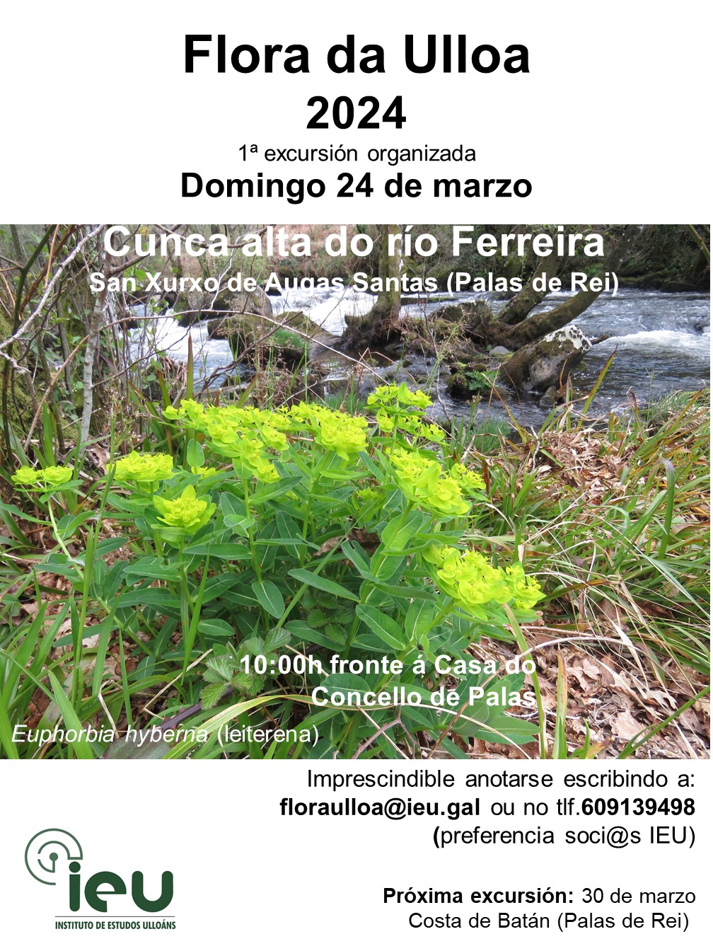 Excursión Flora da Ulloa 1ª 2024, Cunca do río Ferreira, AugaSantas, 24-3-2024, Instituto de estudos Ulloáns