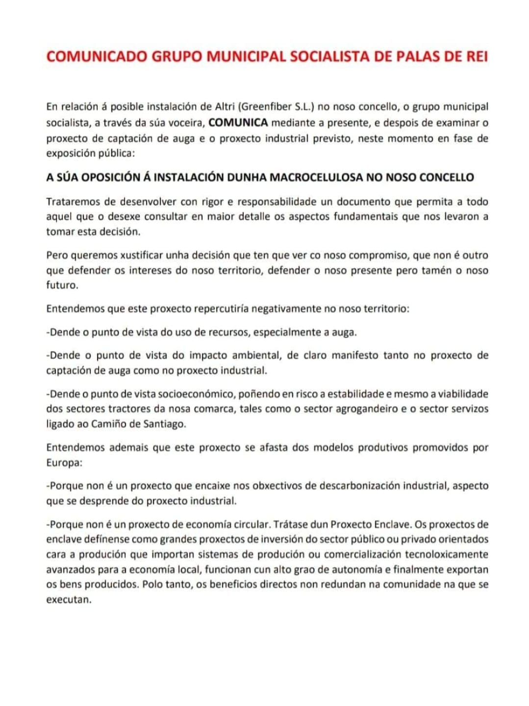 Manifiesto xontra Altri, grupo socialista de Palas de Rei (1)
